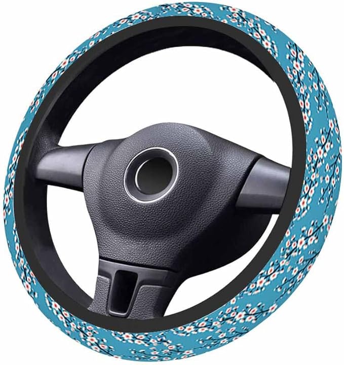 Plum Blossom Branch Steering Wheel Cover Pink Flowers Steering Wheel Cover for Women Men Anti-Slip Breathable Steering Wheel Protector Car Accessories