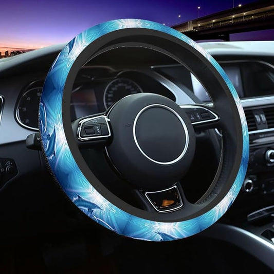 Dolphins Elastic Steering Wheel Cover Two Dolphins in The Blue Sea Steering Wheel Cover Anti Slip Protective Case Universal Stretch Steering Protector