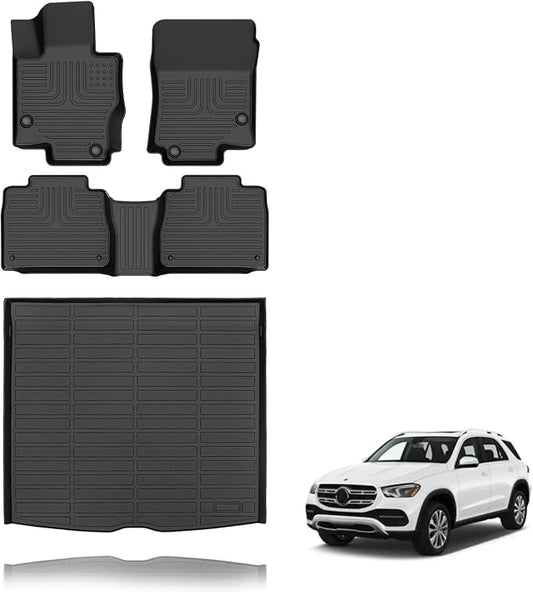 All Weather Car Floor Mats & Cargo Liner Set Fit for Benz GLE 350 / GLE 450 / GLE 580 / GLE 53 AMG / 63 AMG S (No for Coupe) 2020-2025 Floor Liners Trunk Liner GLE Cargo Mat Accessories Black