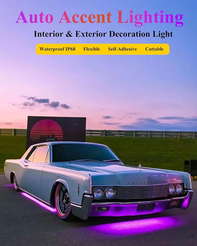 YM E-Bright Led Strip Lights for Cars Boat Motorcycle Golf Cart Interior Exterior Underwater Marine Lighting Waterproof IP68 12inch 36smd 12v,Pink(Pack of 4)