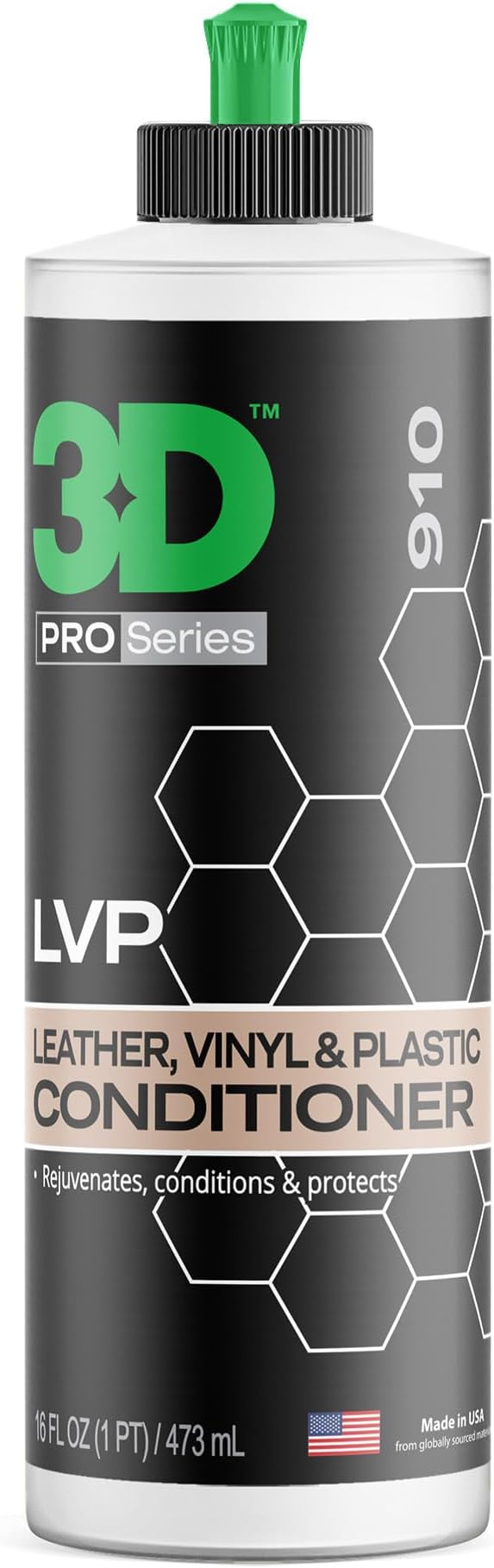 3D Leather, Vinyl & Plastic Conditioner | Restores, Conditions & Protects Car Interiors | Non-Greasy UV Protection for Seats, Steering Wheels, & Trim |16 oz