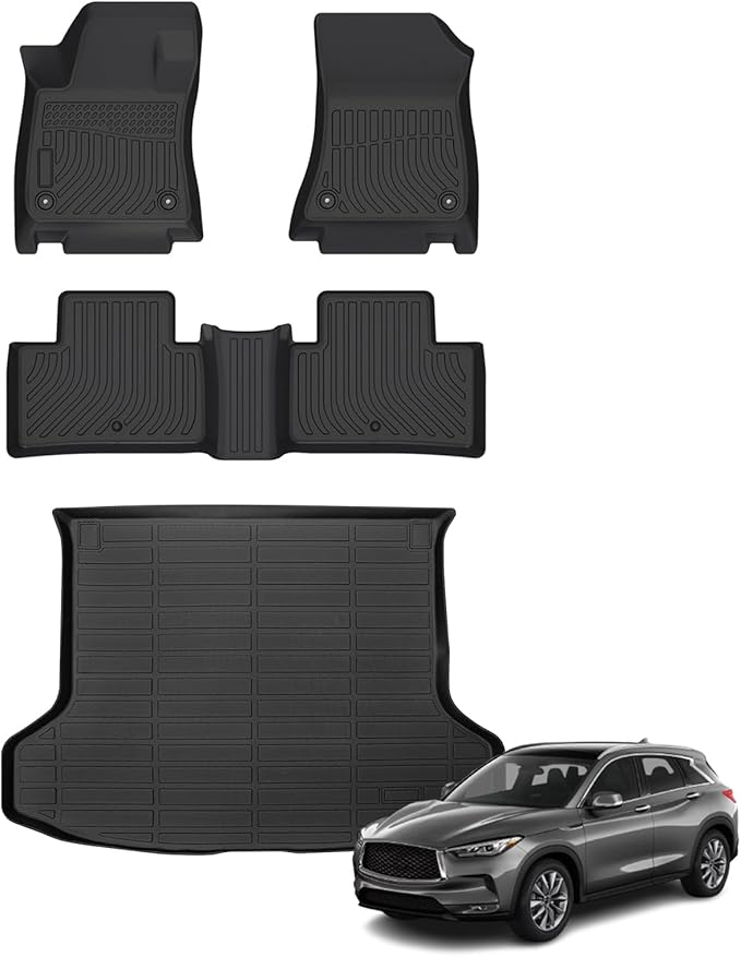 Floor Mats & Cargo Liner for Infiniti QX50 2019-2025 /QX55 2022-2025, All Weather Automotive TPE Floor Liners Set Waterproof Accessories Black