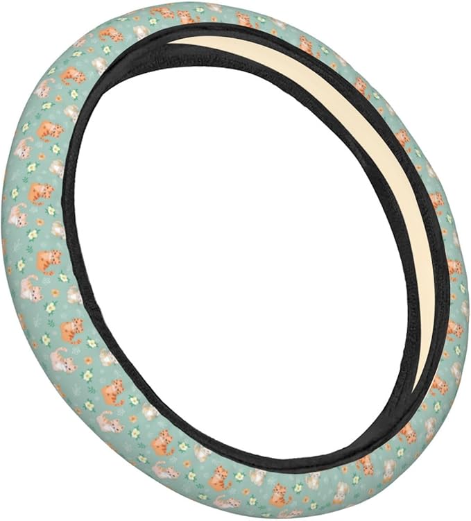 Dujiea Cute Cat Elastic Stretch Steering Wheel Cover, Anti-Slip and Durable Car Steering Wheel Accessories for Women Men, 15 Inch Universal Fit Car, Truck, SUV