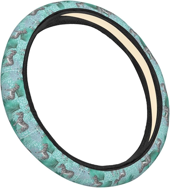 Dujiea Animal Print and Tropical Leaves Elastic Stretch Steering Wheel Cover, Anti-Slip and Durable Car Steering Wheel Accessories for Women Men, 15 Inch Universal Fit Car, Truck, SUV