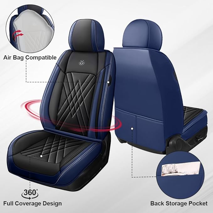 Seat Covers Fit for Subaru Crosstrek 2016-2026 Nappa Leather Waterproof Breathable Car Seat Cover, Easy to Install Airbag Compatibility, Auto Interior Accessories(Front Set,Black Blue)