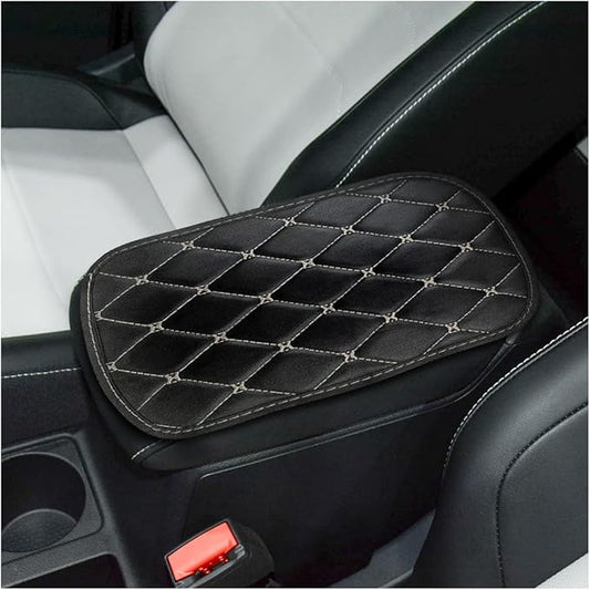Auto Center Console Pad, PU Leather Car Center Console Box Cushion, Non Slip Soft Armrest Seat Box Cover, Waterproof Vehicle Armrest Protector for SUV, Truck, Car (Rhombic Lattice Black/Beige)