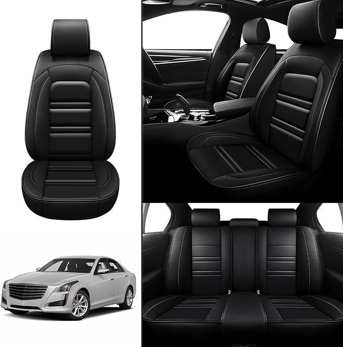 Seat Covers for Cadillac cts 2003-2019 | 5-Seats Leather Seat Covers, Easy to Install Automotive Seat Covers Full Set (Full Set, Black)