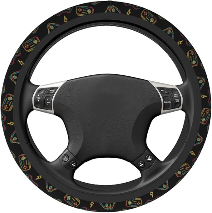 Game Steering Wheel Cover with 2 Car Coasters Non Slip Neoprene for Women Men Universal 15 Inch
