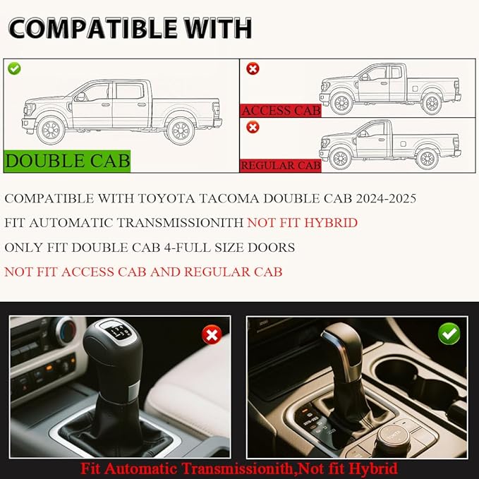 DOTCOM TPE Floor Mats Compatible with Toyota Tacoma 2024-2025 Double Cab(Not fit Hybrid),Fit Automatic Transmission, 1st & 2nd Row All Weather Protection Floor Liners,alfombras para carro 3PCS Black