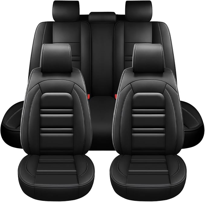 Seat Covers for Dodge ram 2004-2011 | 5-Seats Leather Seat Covers, Easy to Install Automotive Seat Covers Full Set (Full Set, Black)