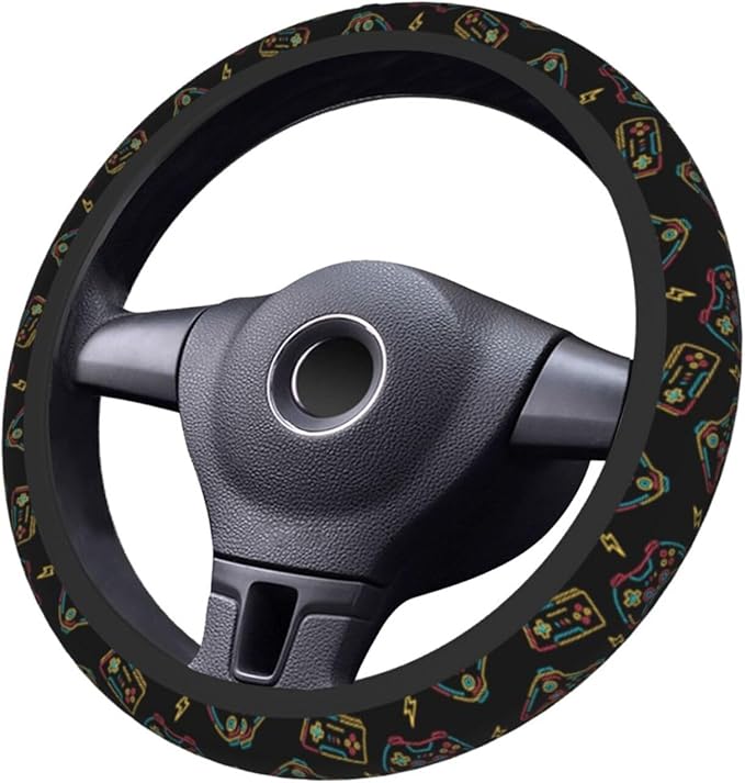 Game Steering Wheel Cover with 2 Car Coasters Non Slip Neoprene for Women Men Universal 15 Inch