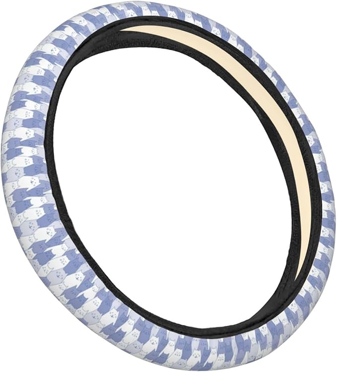 Dujiea Funny Doddle Cats Elastic Stretch Steering Wheel Cover, Anti-Slip and Durable Car Steering Wheel Accessories for Women Men, 15 Inch Universal Fit Car, Truck, SUV