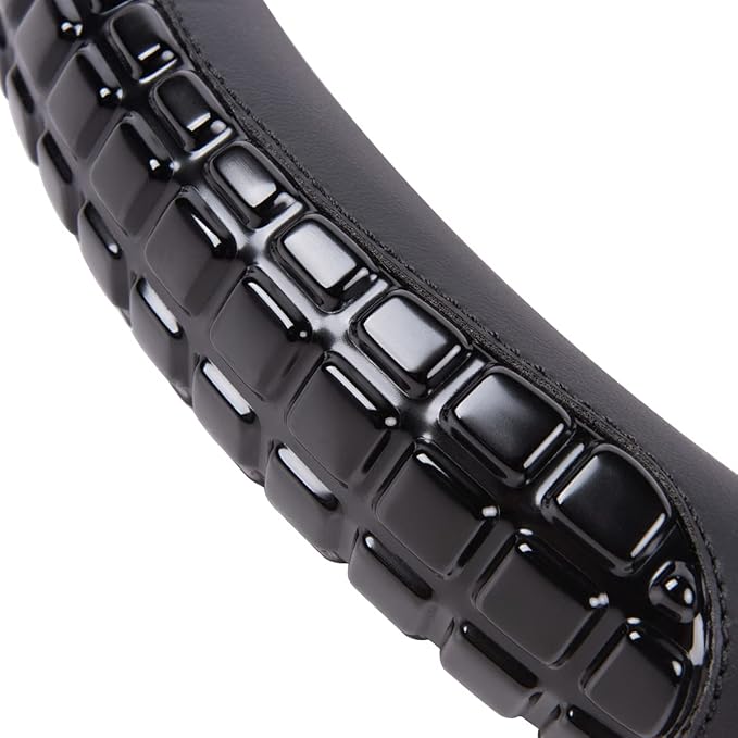 Flying Banner car Steering Wheel Cover Gel Massage Velvet Cool Warm Universal Size 15 inches SUV Truck Anti Slip Odorless Summer Winter (Black Black, Gel Massage)