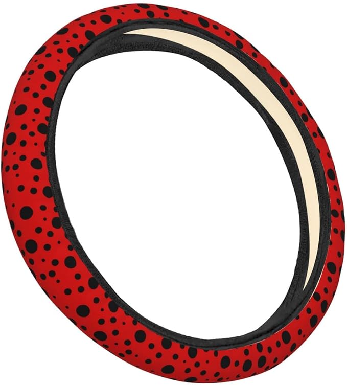 Dujiea Polka Dot Ladybug Elastic Stretch Steering Wheel Cover, Anti-Slip and Durable Car Steering Wheel Accessories for Women Men, 15 Inch Universal Fit Car, Truck, SUV