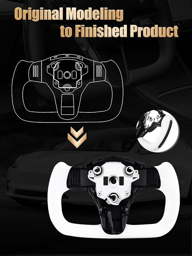 ZIMABLUE Yoke Steering Wheel Personalized Yoke Steering Wheel, Nappa Leather with Side Matte Carbon Fiber without Front Trim for Tesla Model 3 2017-2023, Model Y 2019-2024 With Heating Function