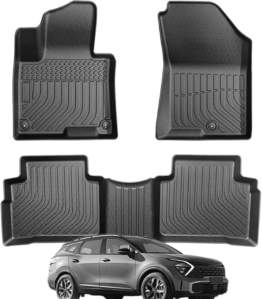 TPE All-Weather Floor Mats for 2023 2024 2025 2026 Kia Sportage Accessories | Custom Fit for Sportage (Gasoline) 1st-2nd Floor mats, Heavy-Duty, Non-Slip, Black Interior Car Mats 3Pcs