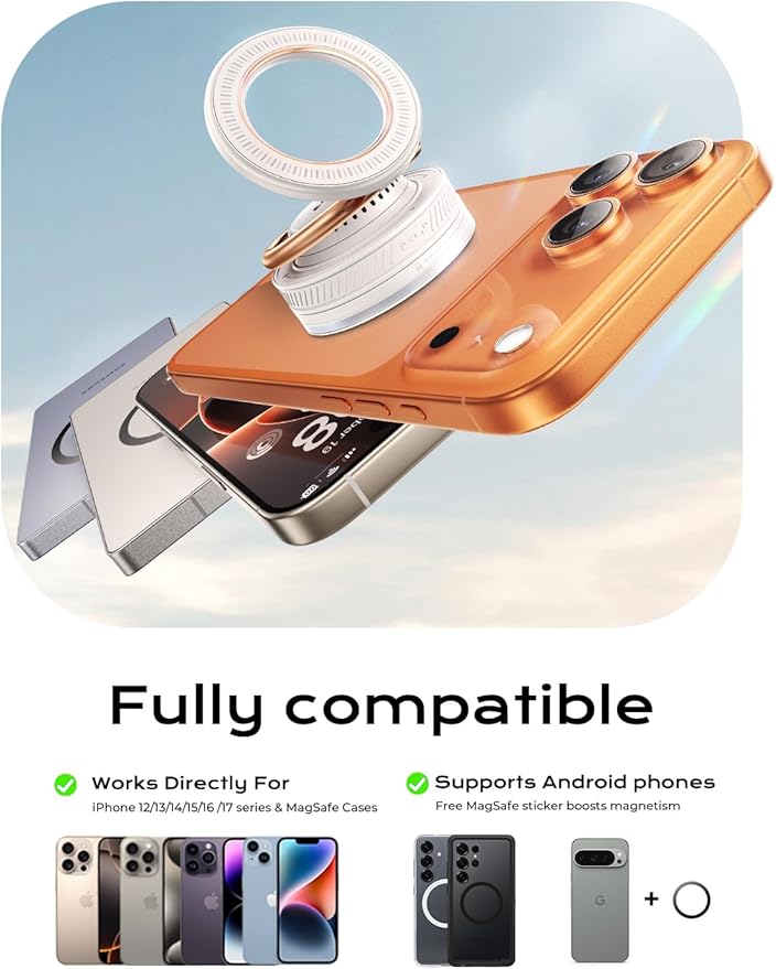 MAGIC JOHN Magnetic Phone Holders for Your Car [Car Aroma Mount] [2-in-1 Fragrance Diffuser & Phone Stand][Ultra-Suction Cup] 360° Adjustable Magnetic Phone Holder, Car Accessories for iPhone, White