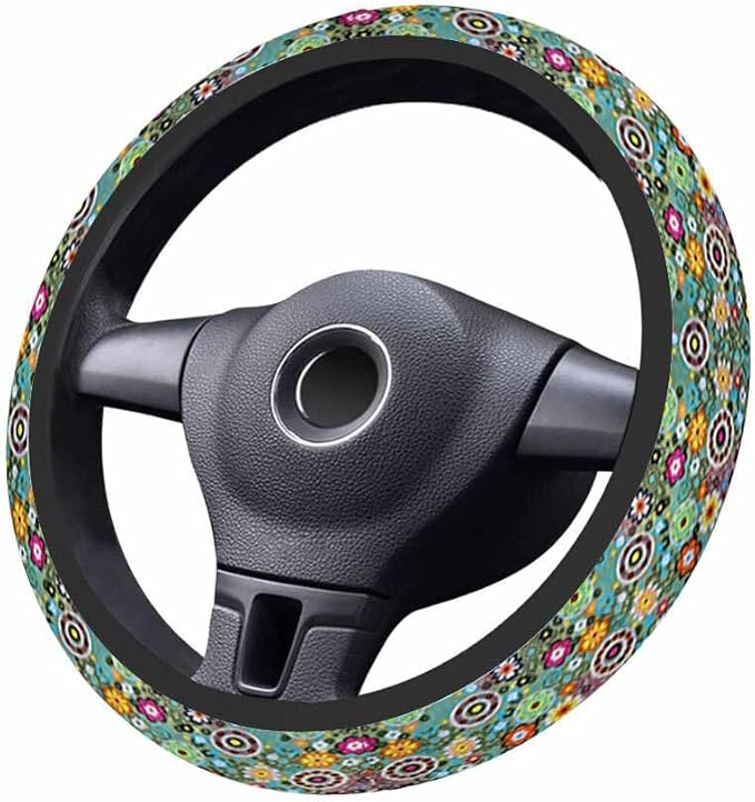 Flowers Elastic Steering Wheel Cover and Styles Steering Wheel Cover Anti Slip Protective Case Universal Stretch Steering Protector