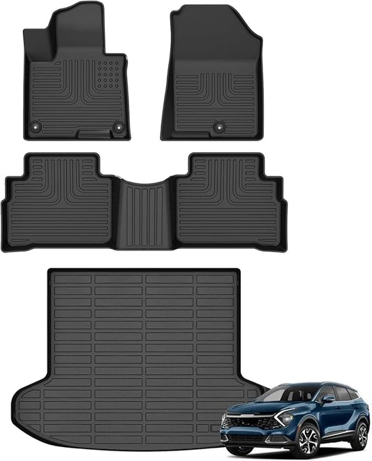Floor Mats & Cargo Liner for Kia Sportage (Not Hybrid) 2023 2024 2025 All Weather Automotive TPE Liners Set Anti-Slip Waterproof Floor Liners Accessories (Car Mats+Trunk Mat) Black