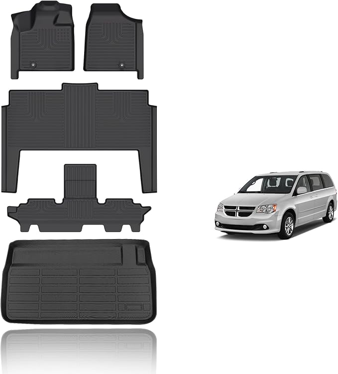 All Weather Car Floor Mats & Cargo Liner Set Fit for Dodge Grand Caravan 7 Seat 2011-2021 Floor Liners Trunk Liner Grand Caravan Cargo Mat Accessories Black