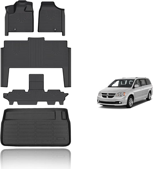 All Weather Car Floor Mats & Cargo Liner Set Fit for Dodge Grand Caravan 7 Seat 2011-2021 Floor Liners Trunk Liner Grand Caravan Cargo Mat Accessories Black