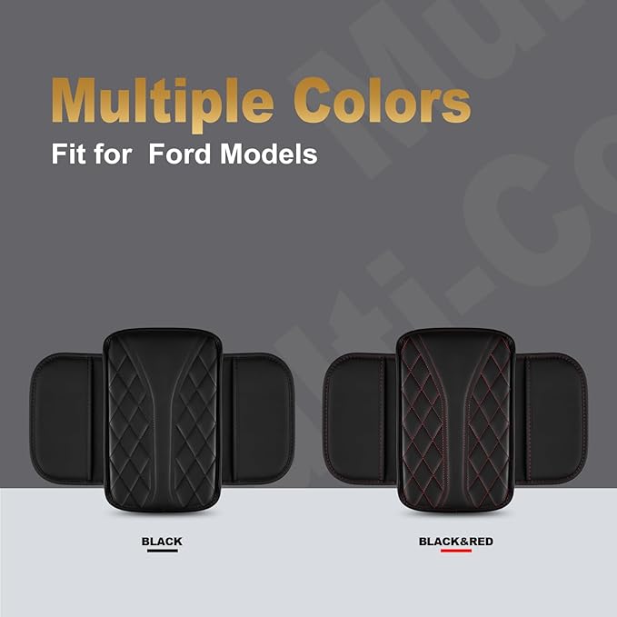 YORKNEIC Center Console Cover Fit for Ford Ranger,Upgraded Faux Leather Car Armrest Cover with 2 Storage Bags,Anti-Scratch/Wear-Resistant/Waterproof Car Armrest Cushion Protector(Black&Redline)