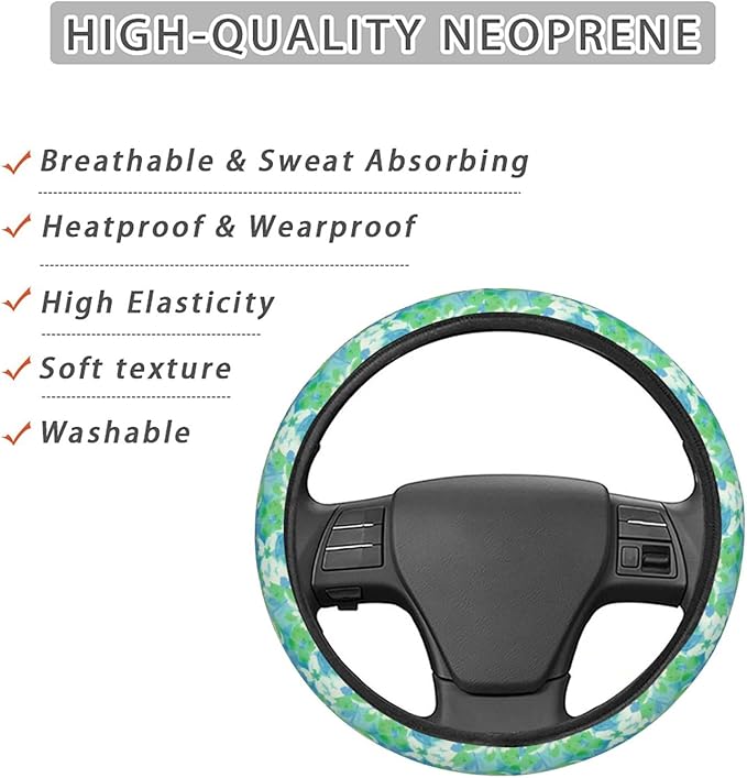 Dujiea Botanical Flowers and Leaves Elastic Stretch Steering Wheel Cover, Anti-Slip and Durable Car Steering Wheel Accessories for Women Men, 15 Inch Universal Fit Car, Truck, SUV