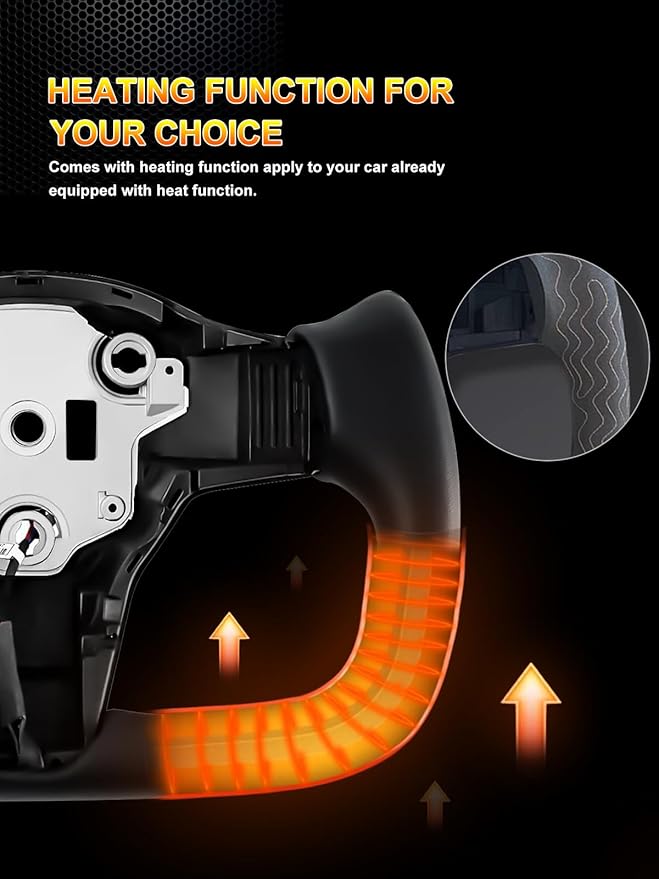ZIMABLUE Yoke Steering Wheel Personalized Yoke Steering Wheel, Nappa Leather with Side Matte Carbon Fiber without Front Trim for Tesla Model 3 2017-2023, Model Y 2019-2024 With Heating Function