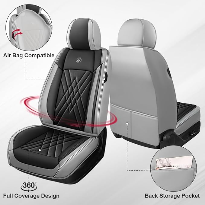 Seat Covers Fit for Toyota Corolla 2015-2026 Leather Car Seat Cover, Stylish Waterproof Breathable Easy to Install Airbag Compatibility, Auto Interior Accessories(Front Set, Black Gray)