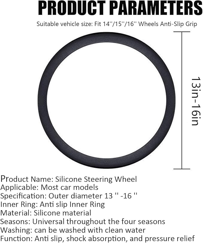 Stretchy Silicone Car Steering Wheel Cover - Universal Fit for Most Cars,Anti Slip Odorless Stretchy Steering Wheel Cover, Fit 14''/15''/16'' Steering Wheel Grip