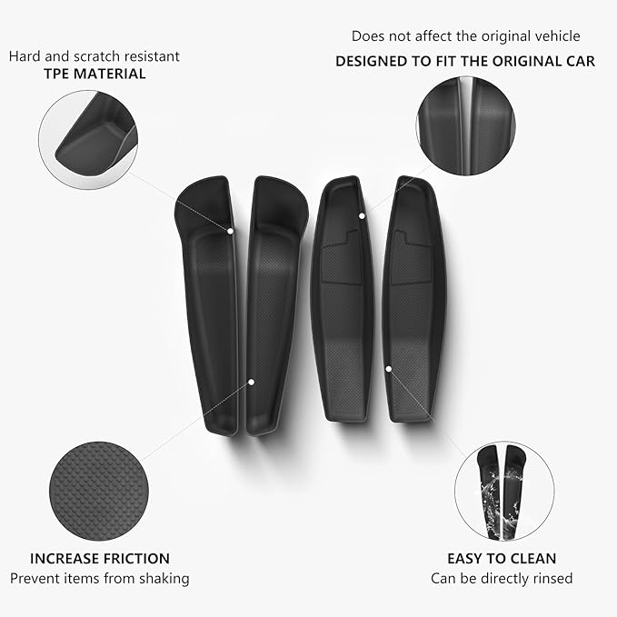 4PCS Door Side Pocket Storage Box for TeslaModel Y Juniper 2025 Front& Rear Door Pocket InnerOrganizer Trays TPE for Model Y Juniper Access