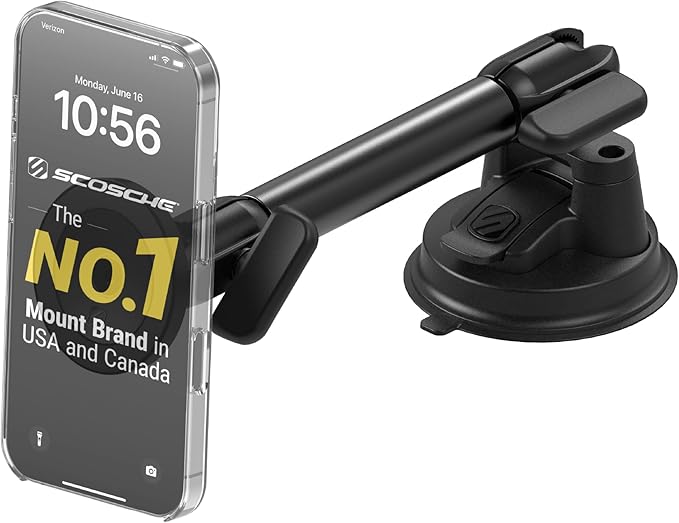 Scosche Extra-Strong Magnetic Cell Phone Car Mount/Tablet Holder for Truck, Semi, & Car, Heavy Duty MagSafe Suction Mount for Dashboard/Windshield Compatible with MagSafe, iPhone, Android & iPad