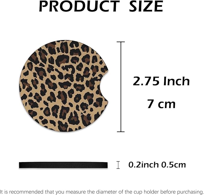 2 Pcs Car Cup Coasters, Brown Cheetah Print Universal Non-Slip Rubber Car Coasters for Cup Holders 2.75 inch, Car Interior Accessories for Women