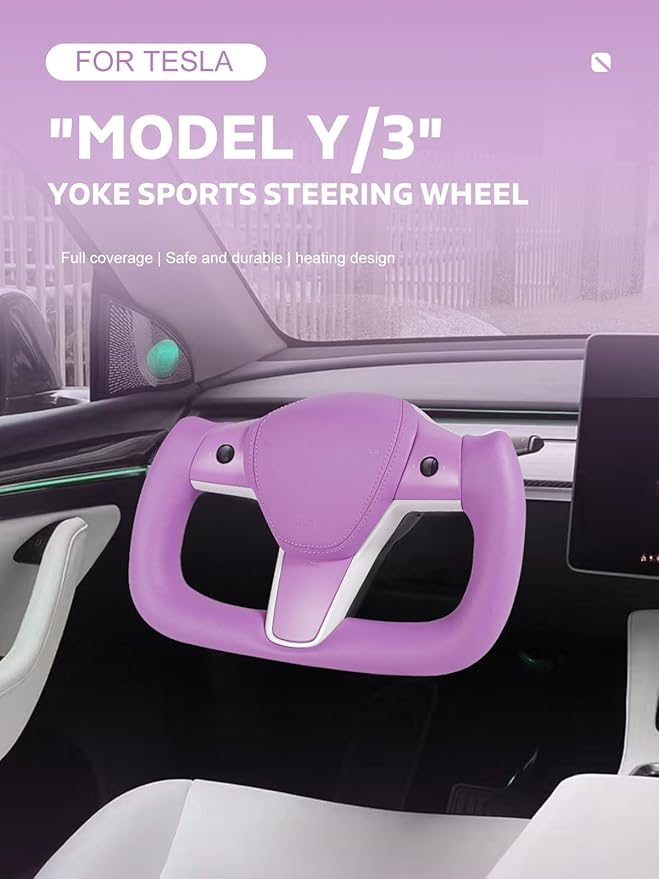 ZIMABLUE Yoke Steering Wheel Upgrade Personalized Yoke Steering Wheel Nappa Leather with Heating Function Compatible with Tesla Model 3 Y 2018-2023 (Purple Nappa)
