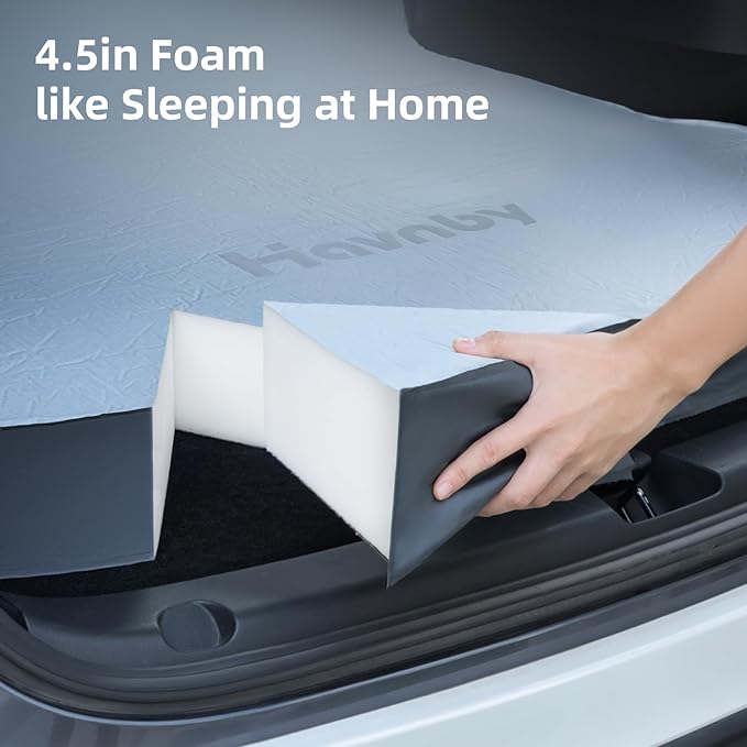 4.5inch Foam Mattress for Tesla Model Y/Juniper / 3, Full Size Bed, Vacuum Compression, Roadtrip, Job Shifts, Nap, Camping, Cigarette Lighter Extend Cord and Eyemask Provided
