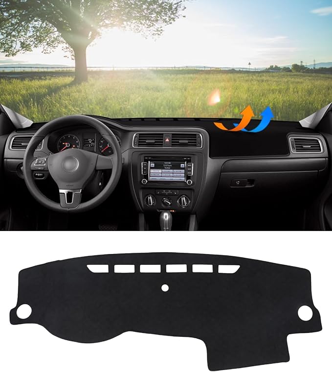 BIBLOZ Dash Cover for Volkswagen Jetta 2011-2018 Accessories Black Flannel Dashboard Cover Mat Car Dashboard UV Sun