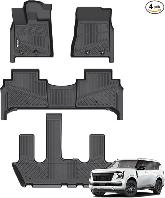 Wailtnb-All Weather Floor Mats for Nissan Armada & Infiniti QX80 2025 Bucket Seat (7 Seats) Liners Custom Fit Nissan Armada 2025 Waterproof Durable Easy to Clean Accessories