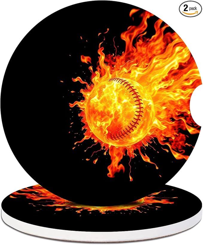 2 Pack Car Cup Holder Coaster-Baseball Absorbent Ceramic Coaster, Car Coasters for Cup Holders,Auto Accessories for Women & Men