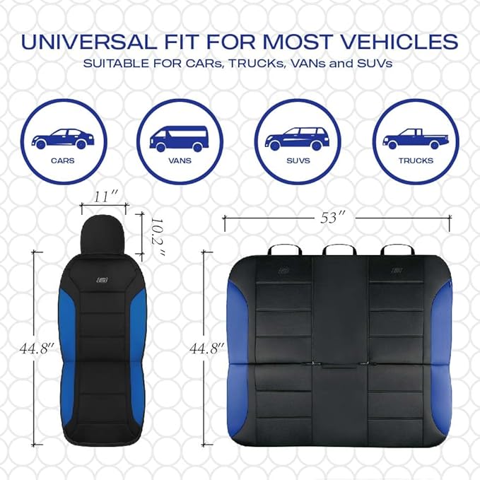 Skechers Memory Foam Car Seat Covers, Lycra Fabric Seat Covers Thick Memory Foam, Car Seat Cover Full Sets, Airbag Compatible, Automotive Comfort Protection for Most Cars, Trucks, SUVs, Blue
