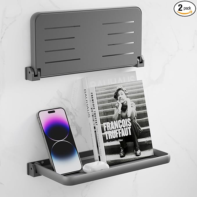 Safoner RV Aluminum Fold-Down Wall Shelf - The Essential Camper Accessory for Interior Organization | Space-Efficient Versatile Floating Storage- 2 Packs