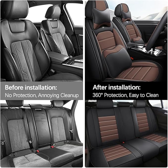 for Toyota Highlander 2006-2026 Seat Covers,Waterproof,Abrasion-Resistant PU Leather Full Set Seat Cover(Luxury Black&Coffee)