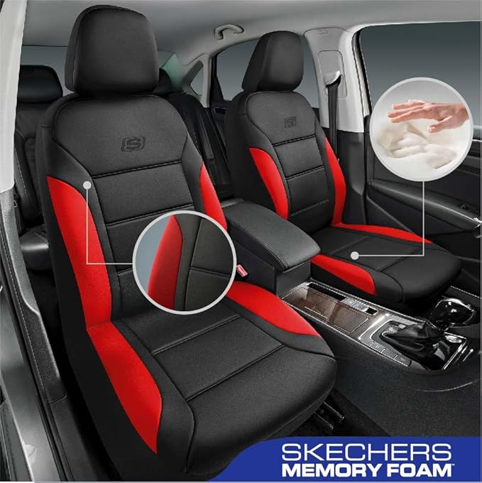 Skechers Memory Foam Car Seat Covers, Lycra Fabric Seat Covers, Car Seat Covers Front Seats Airbag Compatible,Automotive seat Covers for Most Cars,Trucks, SUV(Red)