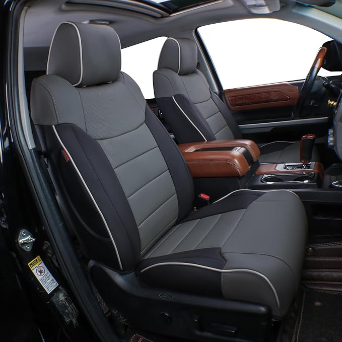 EKR Custom Fit Tacoma Car Seat Covers for Select Toyota Tacoma 2024 2025 2026 Xtra Cab SR -Full Set,Leather(Black/Gray)