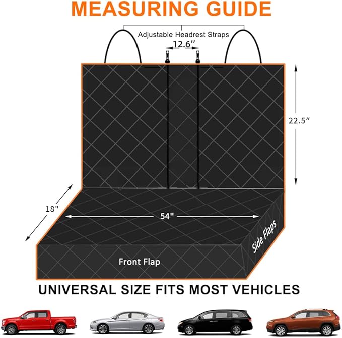 Dog Car Seat Cover for Back Seat, Waterproof Bench Backseat Protector, Nonslip Rear Seat Cover for Kids & Pets, Compatible with Middle Armrests and Fits for Cars, Trucks & SUVs