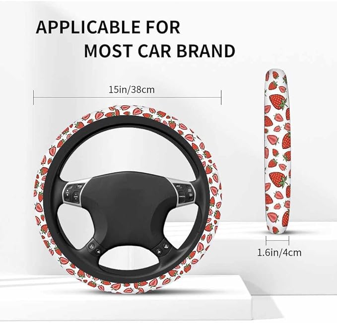 Strawberries Car Steering Wheel Cover Pink Half Strawberries and Red Strawberries Steering Wheel Cover Car Decor Suitable for Most Vehicles Including Trucks and SUV