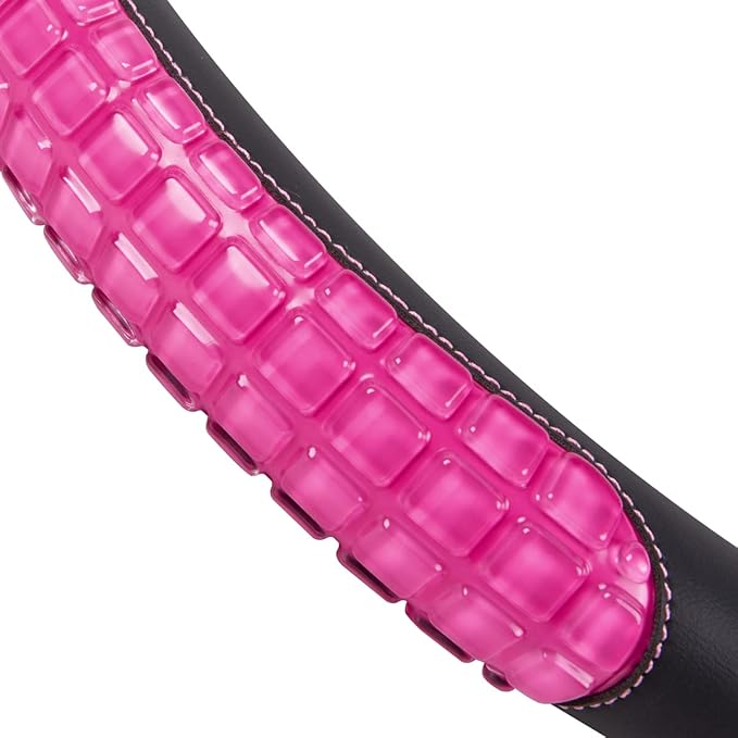 Flying Banner car Steering Wheel Cover Gel Massage Velvet Cool Warm Universal Size 15 inches SUV Truck Anti Slip Odorless Summer Winter (Black Pink, Gel Massage)