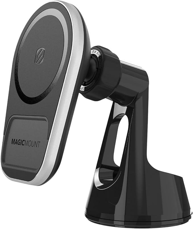 Scosche MPQ5WD MagicMount Pro Charge5 15W MagSafe Wireless Charging Dashboard/Windshield Phone Mount for Car, Magnetic Phone Holder Compatible with iPhone 12/13/14/15/16/Pro/Pro Max, Galaxy, and More