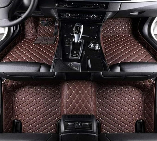 Errva Custom Personalized Floor Mats for Cars，Luxury Full Coverage All Weather Car Floor Mats，Anti-Slip Leather Car Mat Set ，Custom Floor Mats for 98.99% of Cars, Trucks & SUVs (brown2)