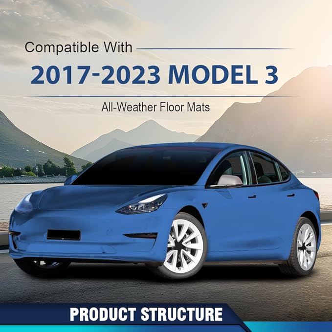 PIT66 Floor Mats Cargo Liners Compatible with Tesla Model 3 2017-2023 Sept Old Style, Not Fit 2023 Oct-2026 New Model (Heavy Duty) 3-Piece All Weather Automative TPE Liners