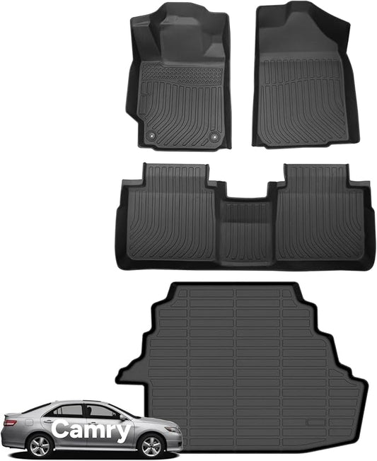 Wayhigh-for Toyota Camry 2007-2011 (Fit for CE/LE/SE/XLE) Gas Only All Weather Floor Mats and Cargo Liner Set TPE Car Mats Waterproof Anti-Slip Rubber Trunk Liner Camry Accessories